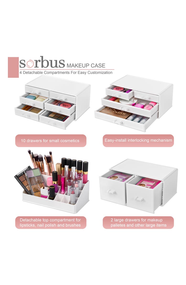 SORBUS Large 12-Drawer Makeup Organizer Case, Alternate, color, White