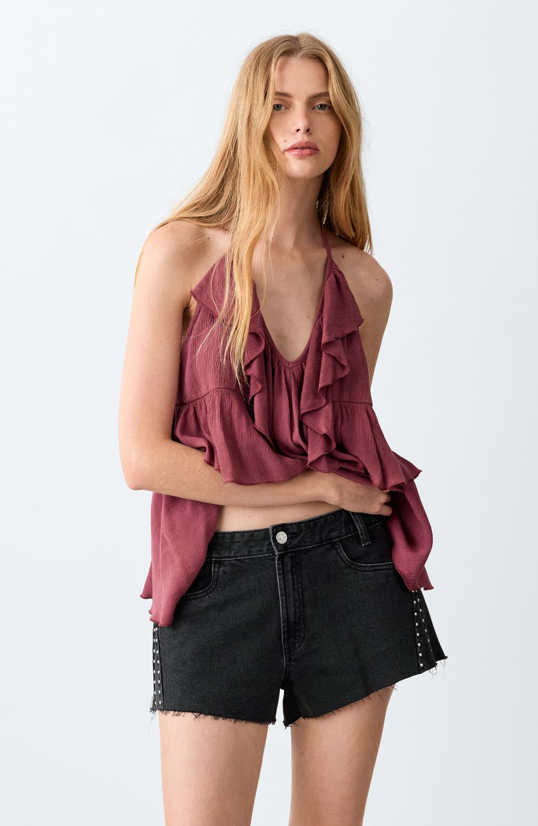 MANGO TEEN Studded High Waist Mini Shorts, Alternate, color,