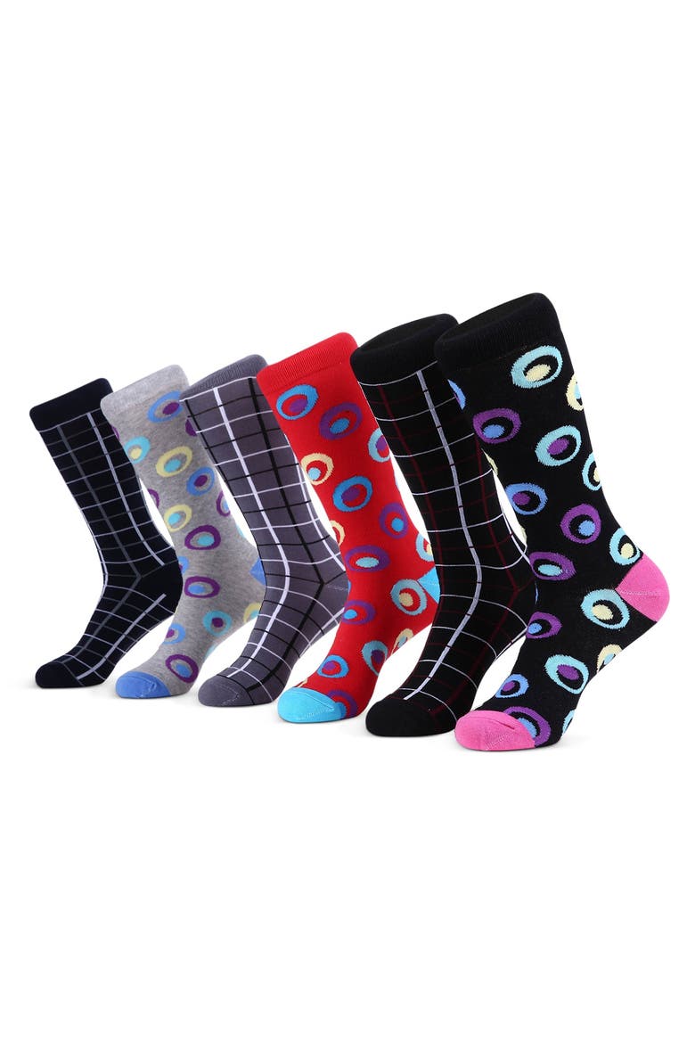 Fashion Patterned Cotton Blend Dress Socks 6-Pack Gift Set, Main, color, Prim Collection