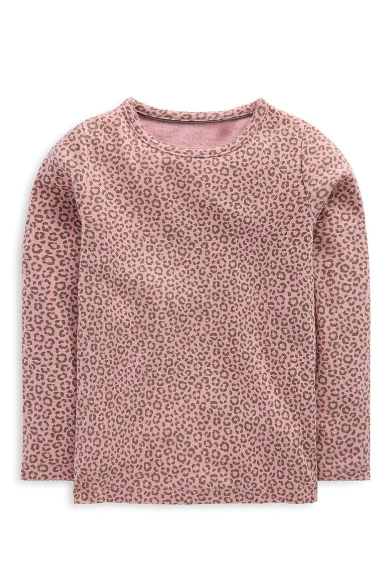 Kids' Leopard Print Long Sleeve Pointelle Tee, Main, color, PINK LEOPARD