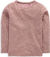 Mini Boden Kids' Leopard Print Long Sleeve Pointelle Tee