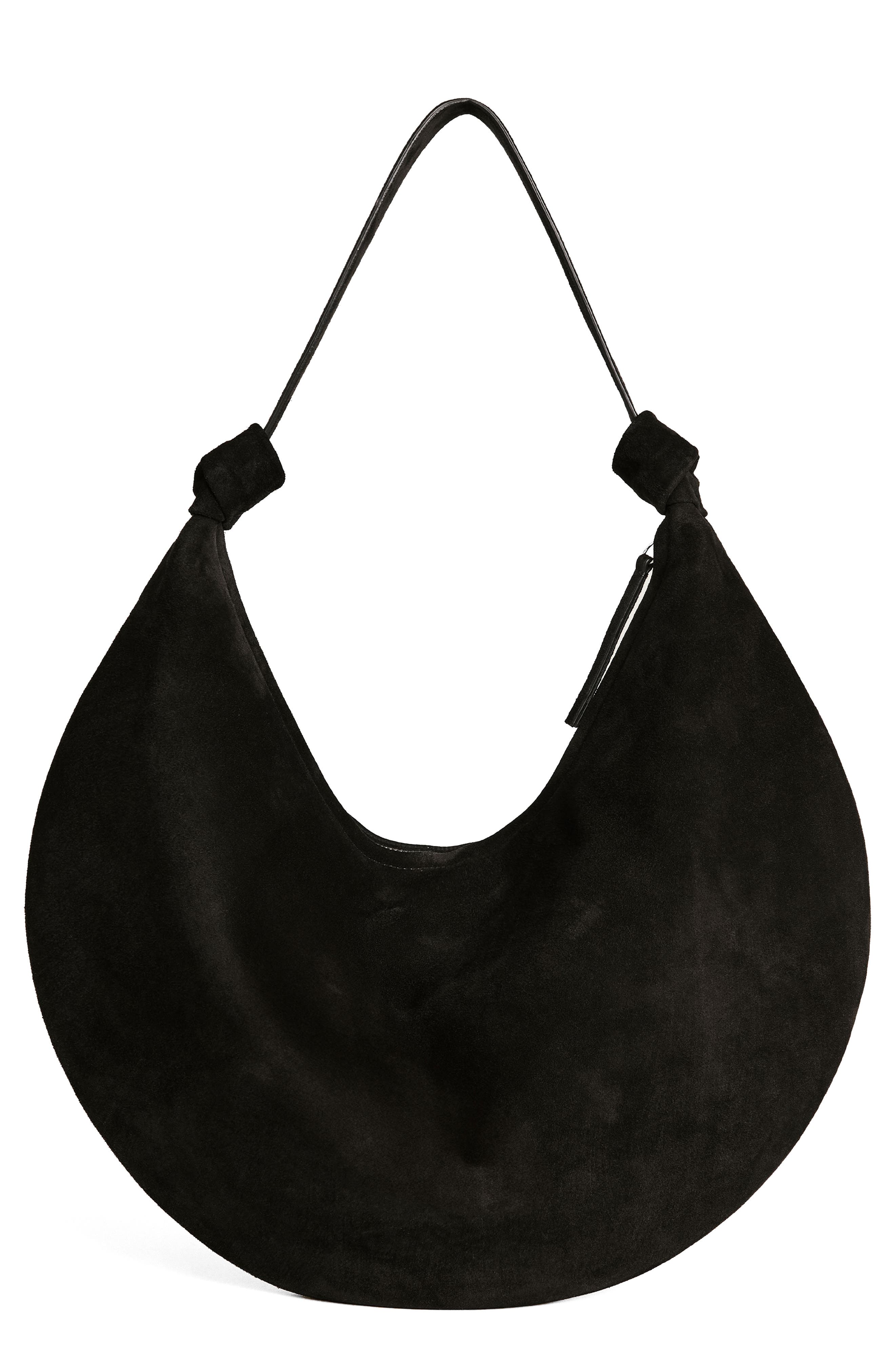 Reformation Rhea Suede Hobo Bag, Main, color, Black Suede
