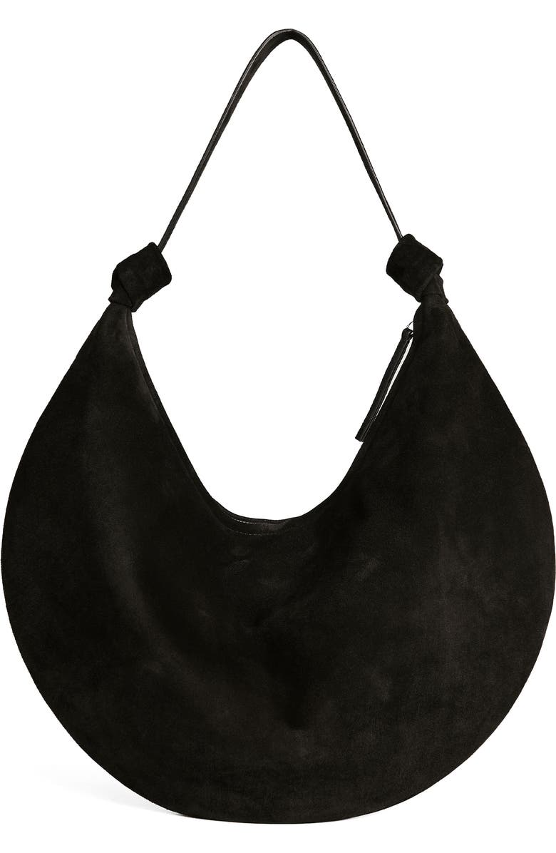 Reformation Rhea Suede Hobo Bag, Main, color, Black Suede