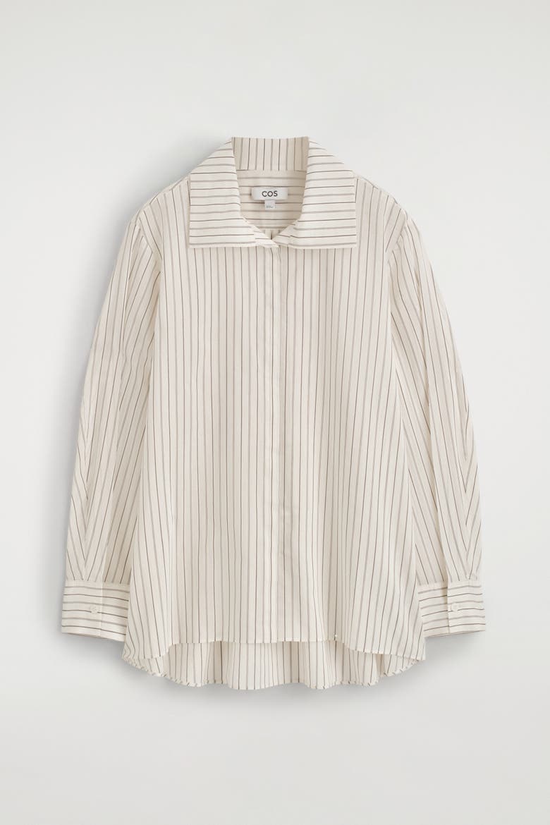 Striped Cotton-silk High-collar Shirt, Alternate, color, IVORY / BROWN / STRIPED