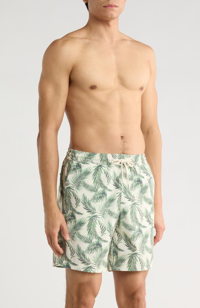 Nordstrom 7-Inch Volley Swim Shorts, Alternate, color, White Bone Floating Fronds