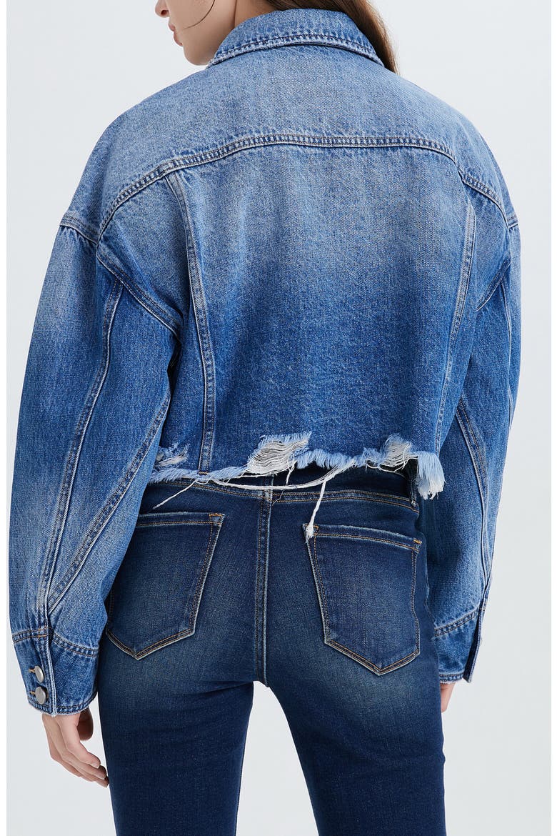 Frayed Crop Denim Jacket, Alternate, color, MEDIUM BLUE