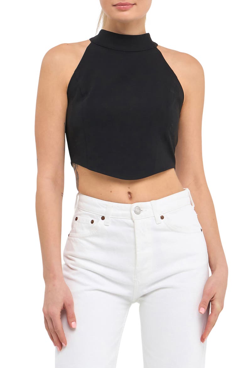 Halter Neck Crop Top, Alternate, color, BLACK