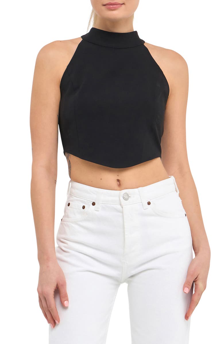 Endless Rose Halter Neck Crop Top, Alternate, color, Black