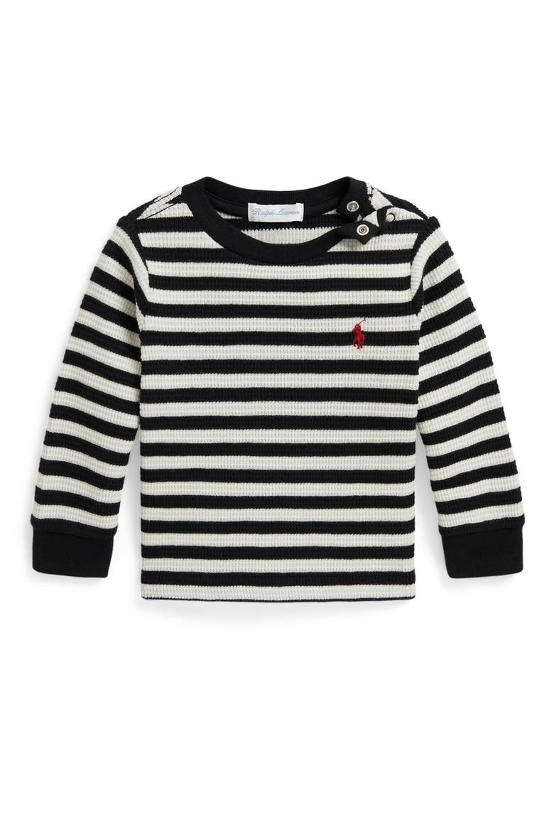 Waffle Knit Long Sleeve Shirt, Main, color, POLO BLACK/ CLUBHOUSE CREAM