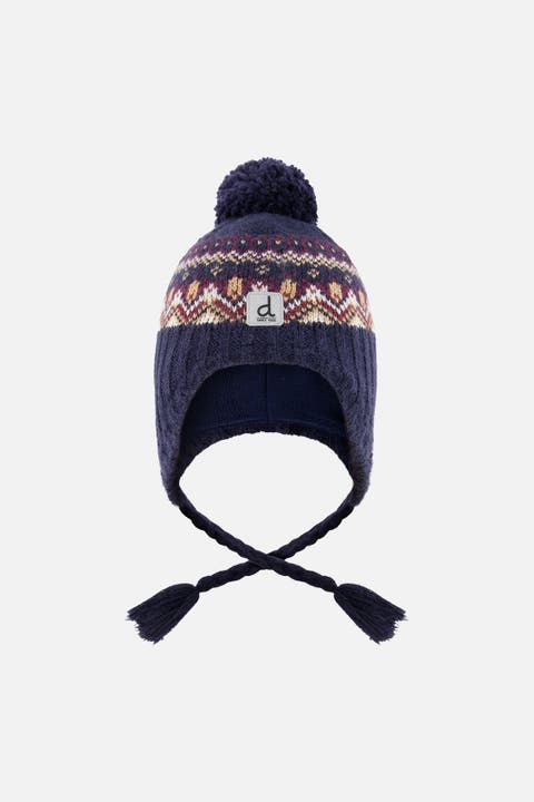 Winter Fair Isle Earflap Peruvian Knit Hat with Pompom