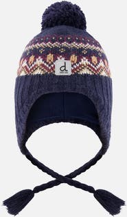 Deux par Deux Winter Fair Isle Earflap Peruvian Knit Hat with Pompom