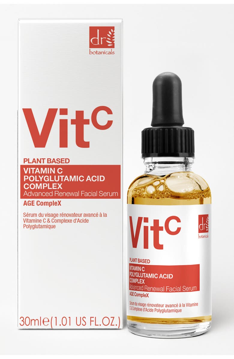 DR BOTANICALS Vitamin C 3% & Polyglutamic Acid Complex 1% & Brightening Facial Serum 30ml, Alternate, color, White