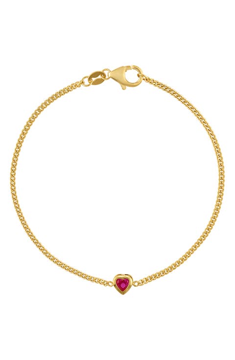 14K Gold Over Silver Gemstone Heart Charm Bracelet