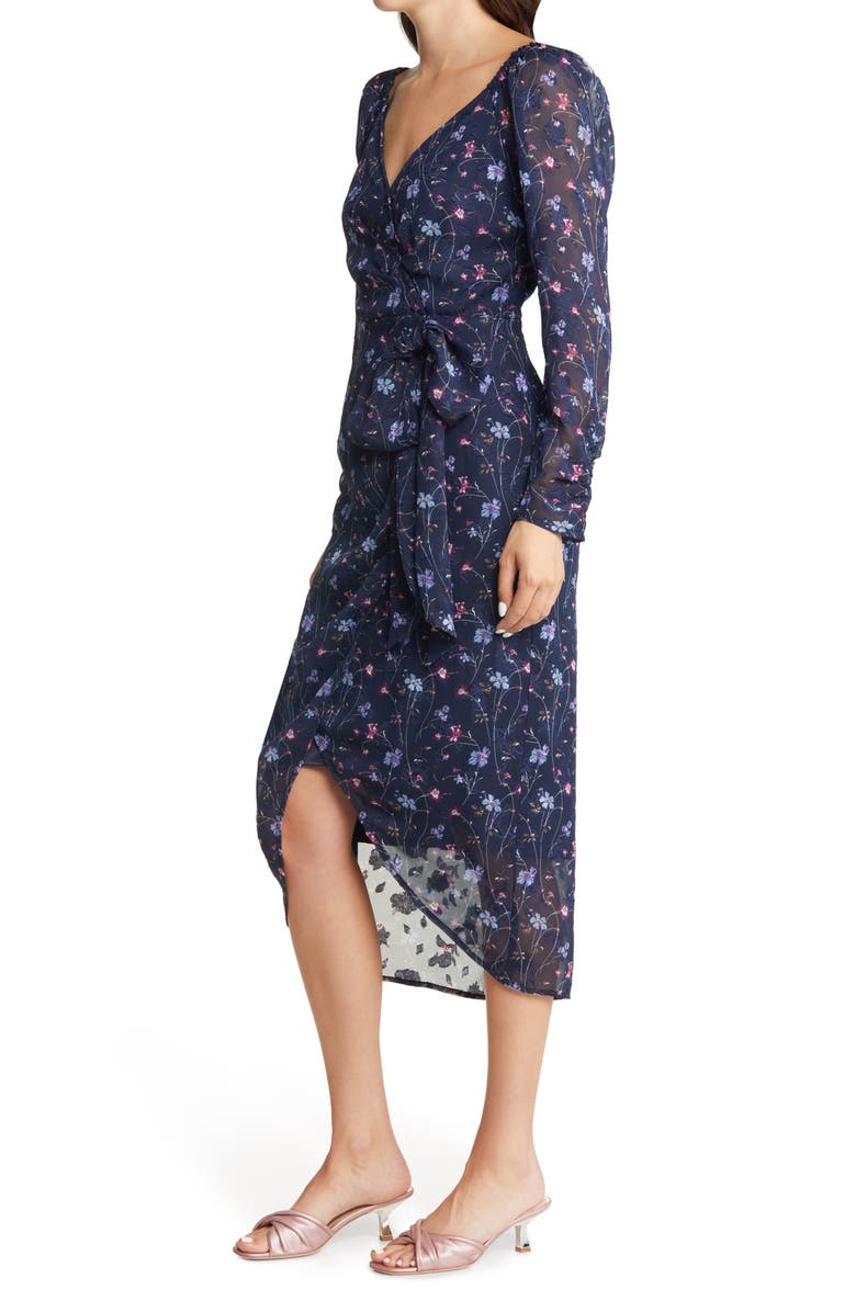 FLORET STUDIOS Floral Wrap Front Long Sleeve Midi Dress, Alternate, color,