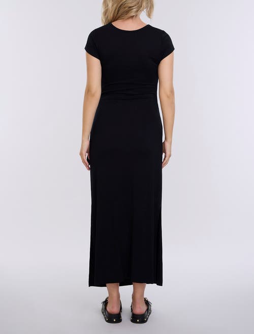 Motherhood Maternity Crew Neck Short Sleeve Side Tie Maternity Midi Dress In Black
