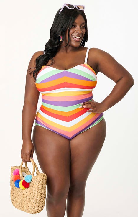 Plus Size Chevron Stripe One Piece Bathing Suit