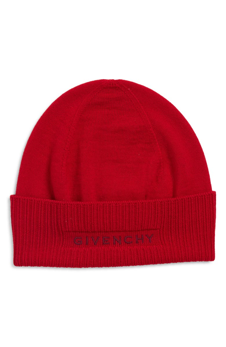 Givenchy Logo Cuffed Wool Beanie, Main, color,