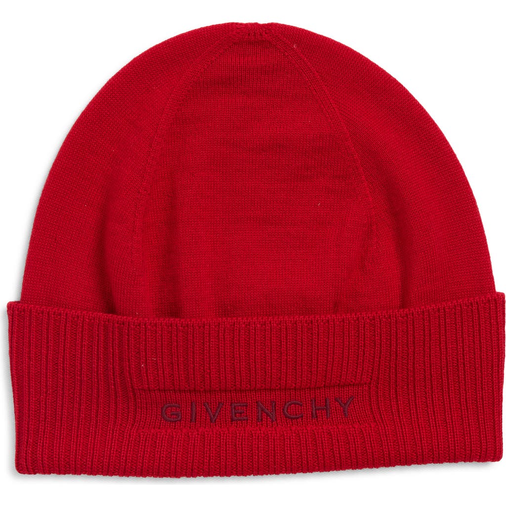 Givenchy Logo Cuffed Wool Beanie In Red