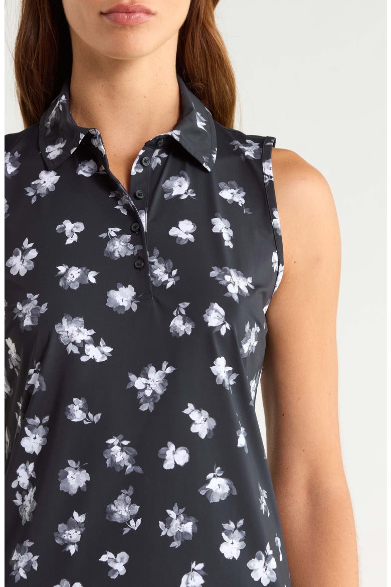 Moody Floral Silky Tech Performance Sleeveless Polo, Alternate, color, ONYX