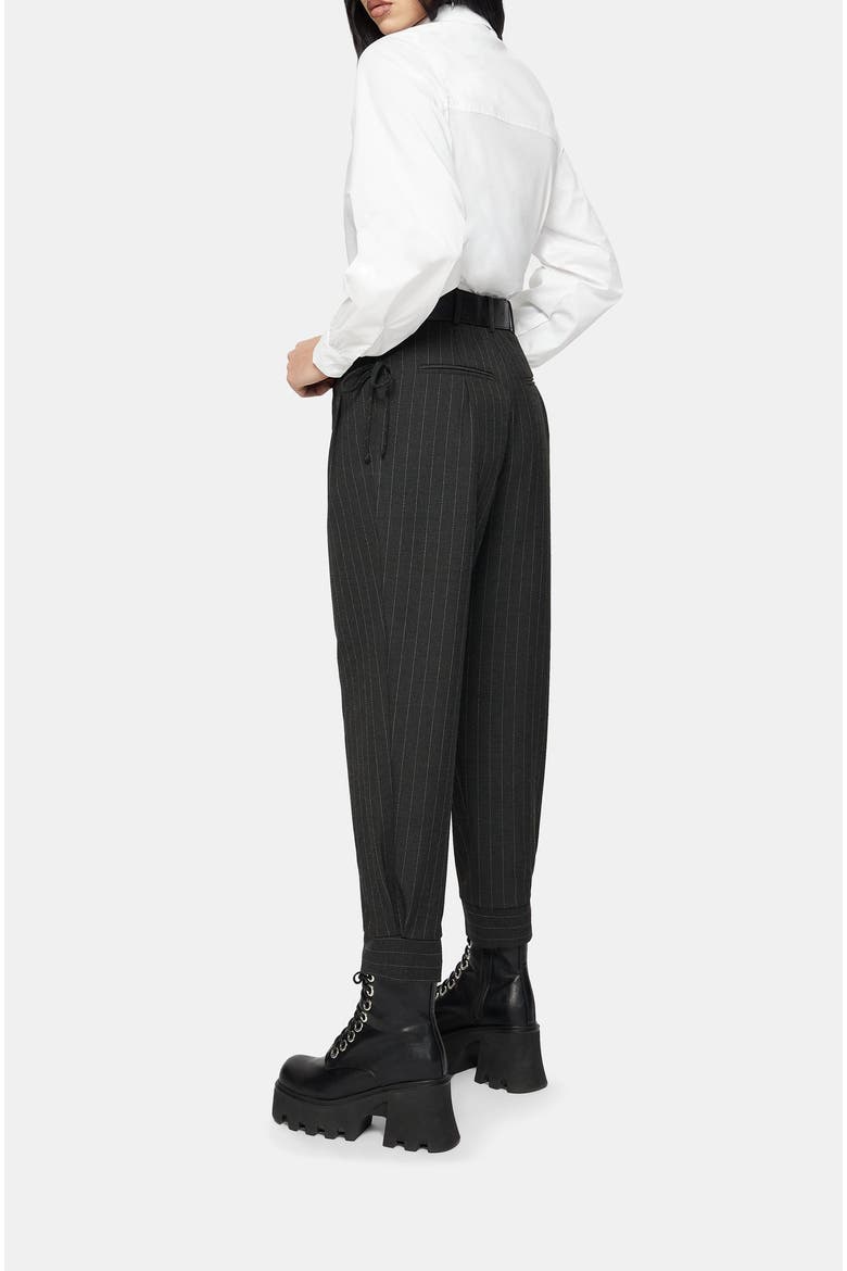 Sabrina Pinstripe Bow Detail Trouser, Alternate, color, Black