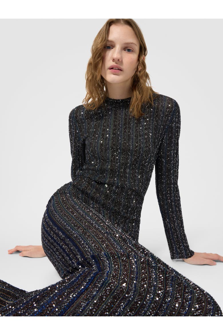 Long Crewneck Striped Knit Dress With Sequins, Alternate, color, Multicoloured