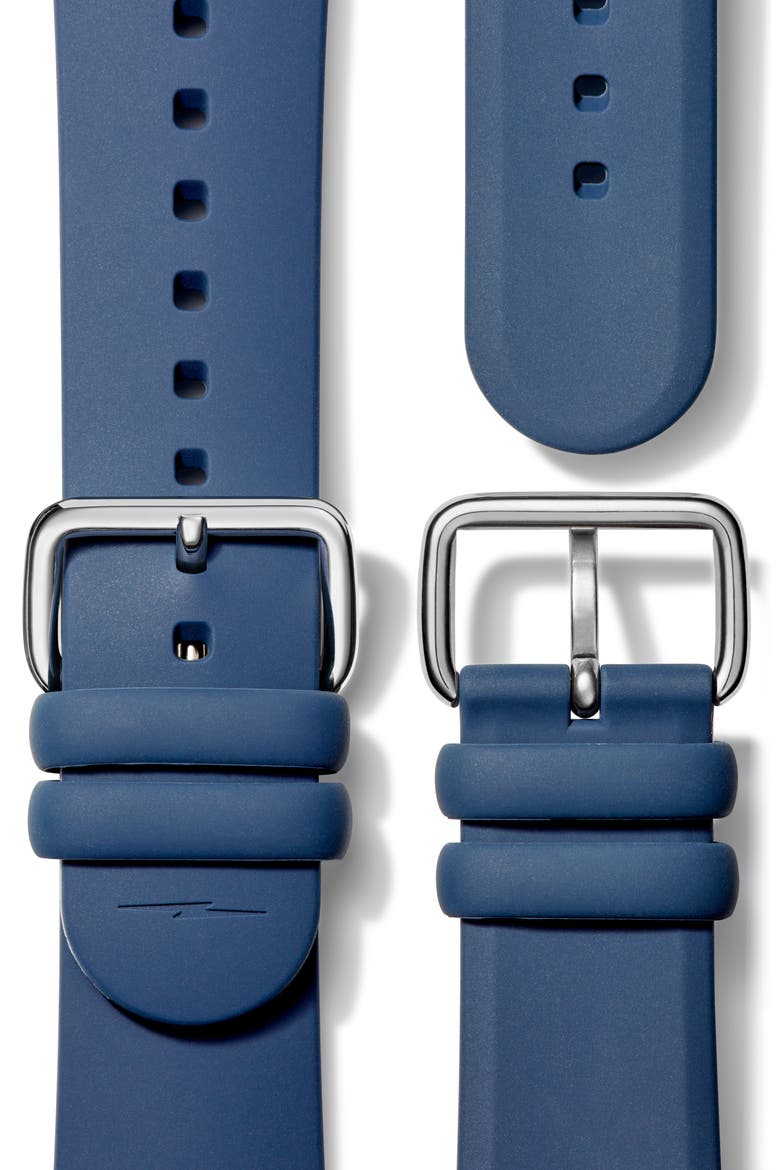 Detrola The Wolverine Silicone Strap Watch, 43mm, Alternate, color, MIDNIGHT BLUE/ MAIZE/ SILVER