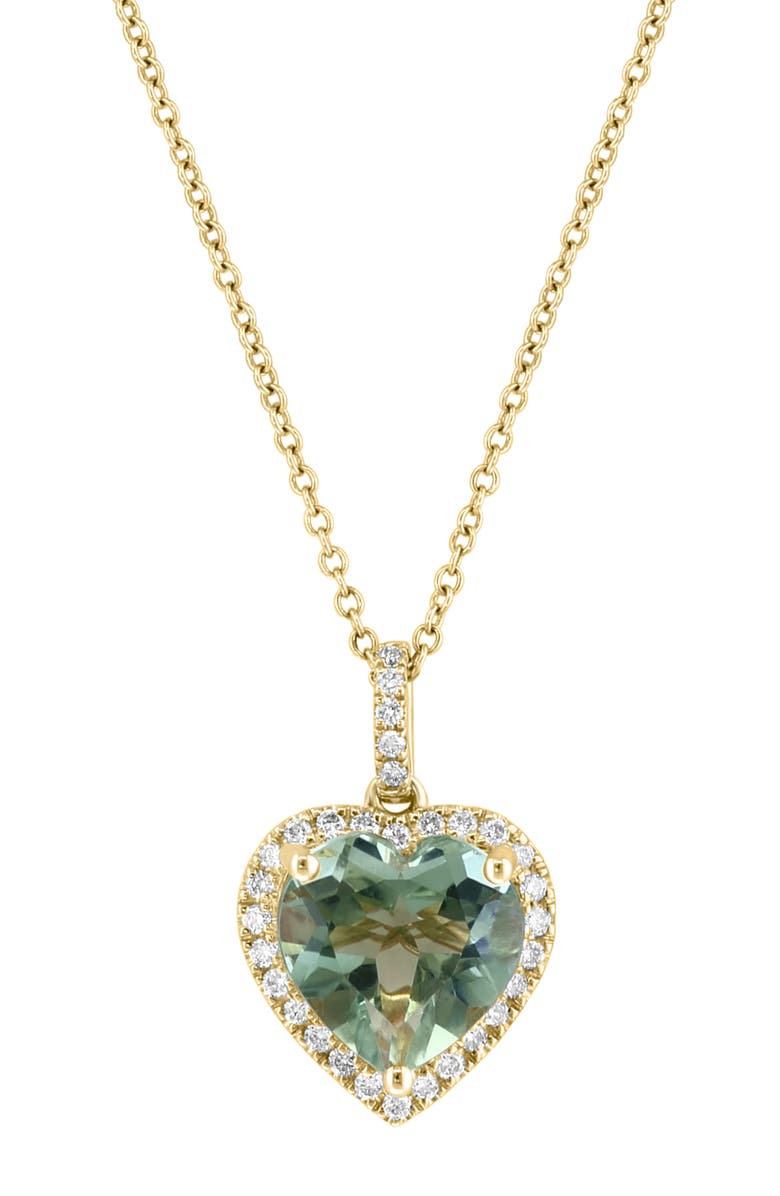 EFFY 14K Yellow Gold Green Quartz & Diamond Heart Pendant Necklace - 0.22ct., Main, color, 