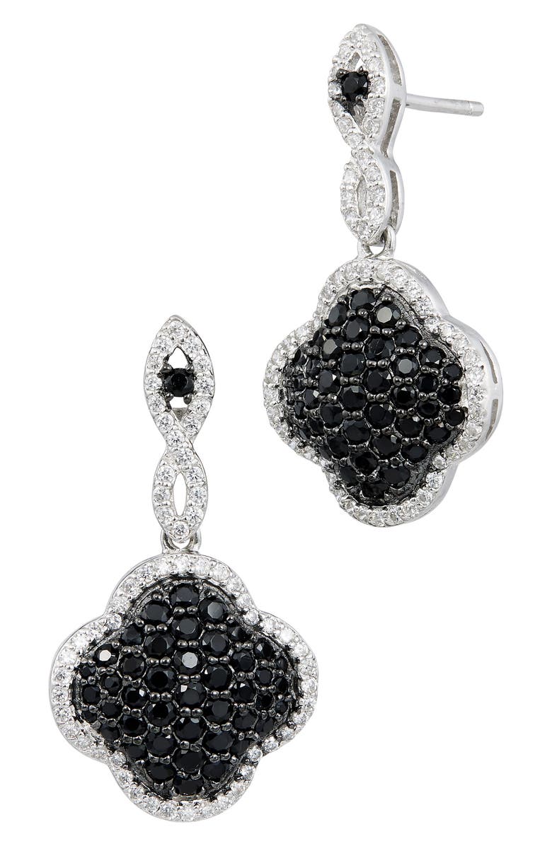 SAVVY CIE JEWELS Two Tone CZ Clover Drop Earrings, Main, color, White
