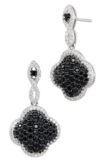 Savvy Cie Jewels Two Tone Cz Clover Drop Earrings In White