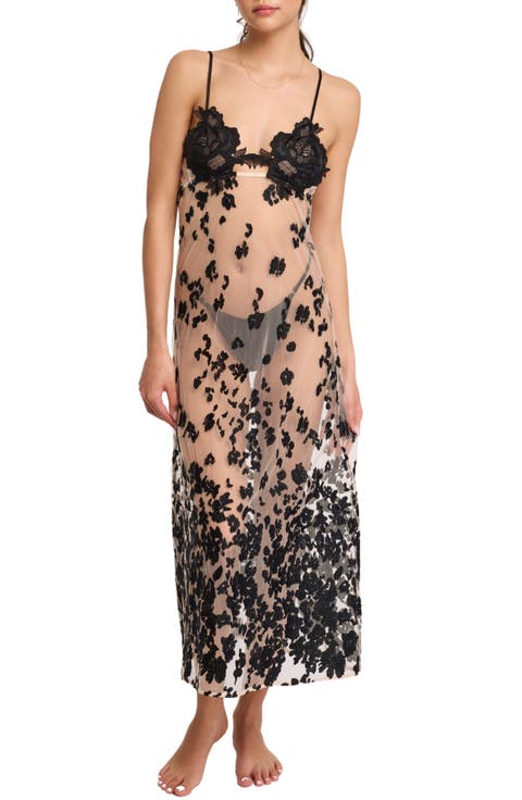 Kiki Flower Appliqué Mesh Nightgown