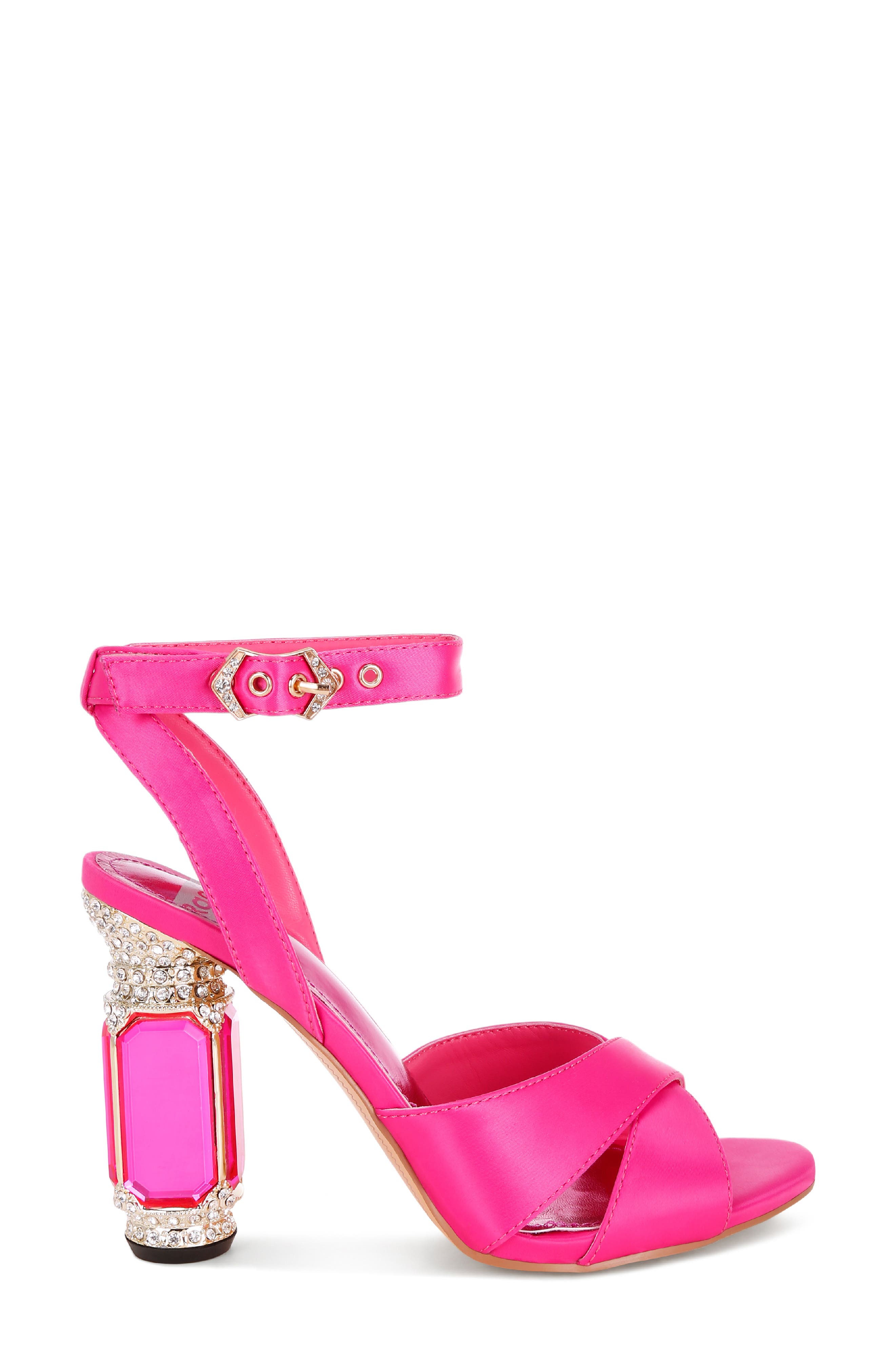Tribeca Embellished Heel Sandal, Alternate, color, FUCHSIA SATIN