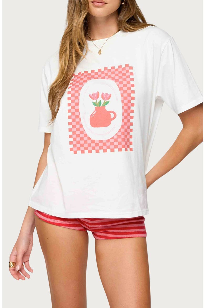 Flower Vase Oversize Graphic T-Shirt, Main, color, WHITE