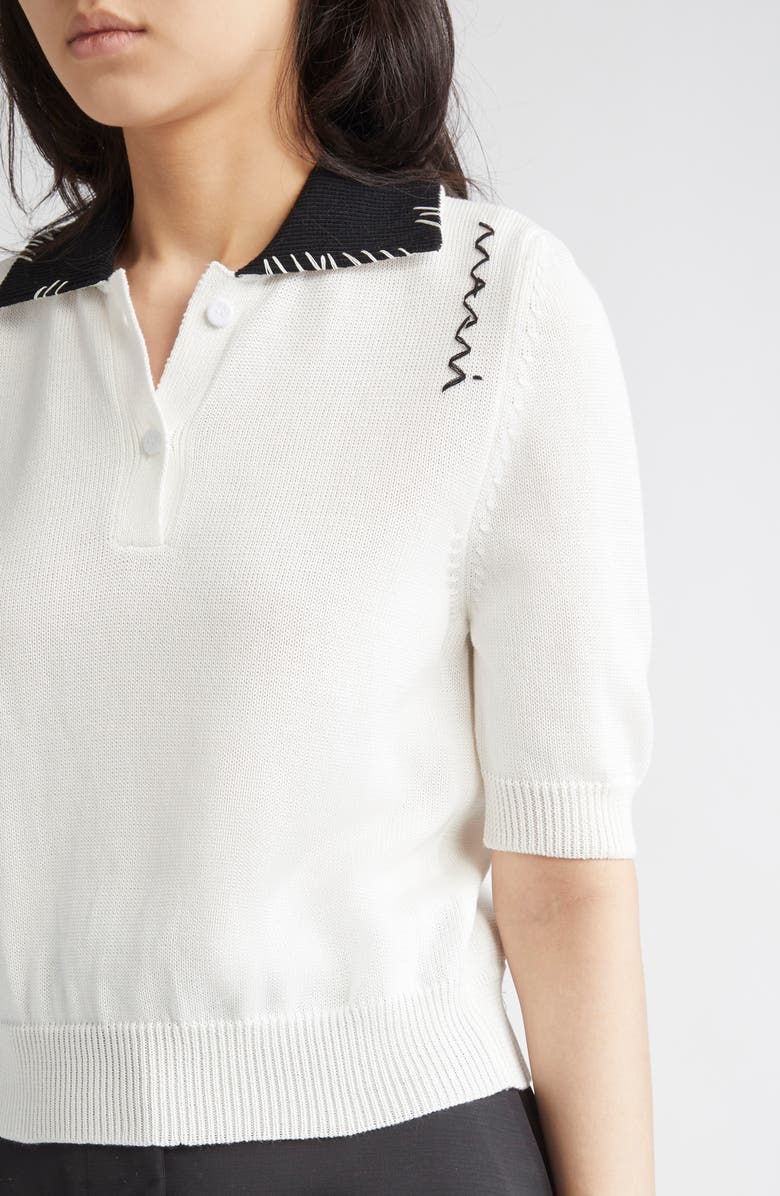 Marni Embroidered Logo Polo, Alternate, color, Natural White