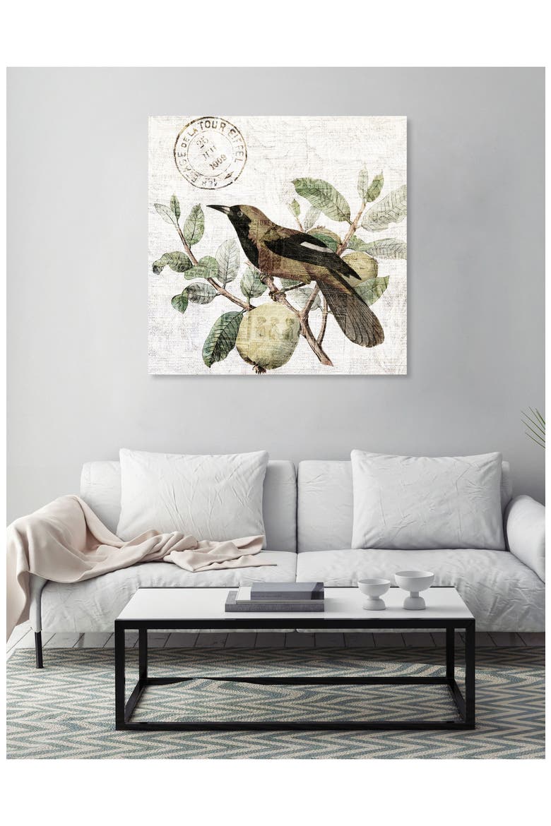 Bird in the Tree Light Canvas Wall Art, Alternate, color, GREEN