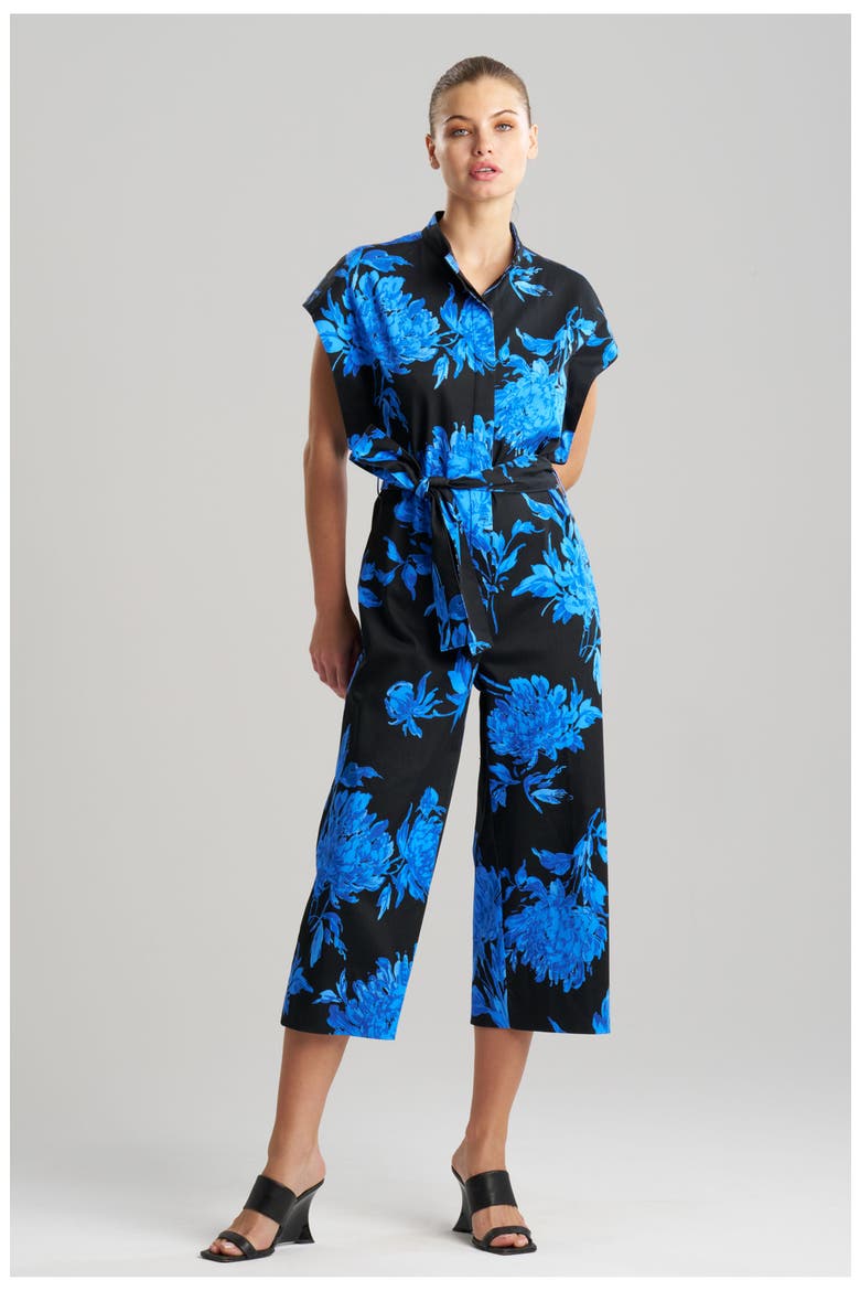Miyako - Printed Cotton Chino Crop Jumpsuit, Main, color, BLUE W/ BLACK