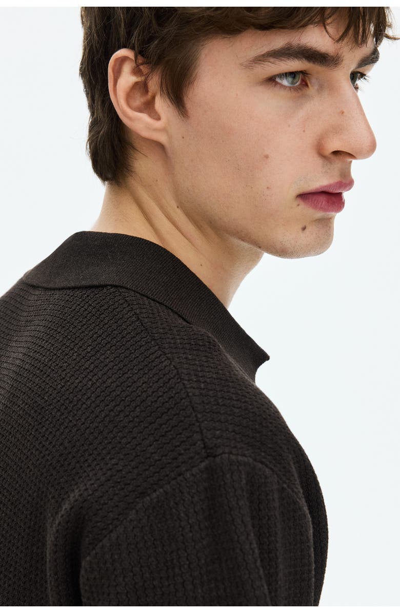 H&M Regular Fit Cable-knit Polo Shirt, Alternate, color, Dark Brown