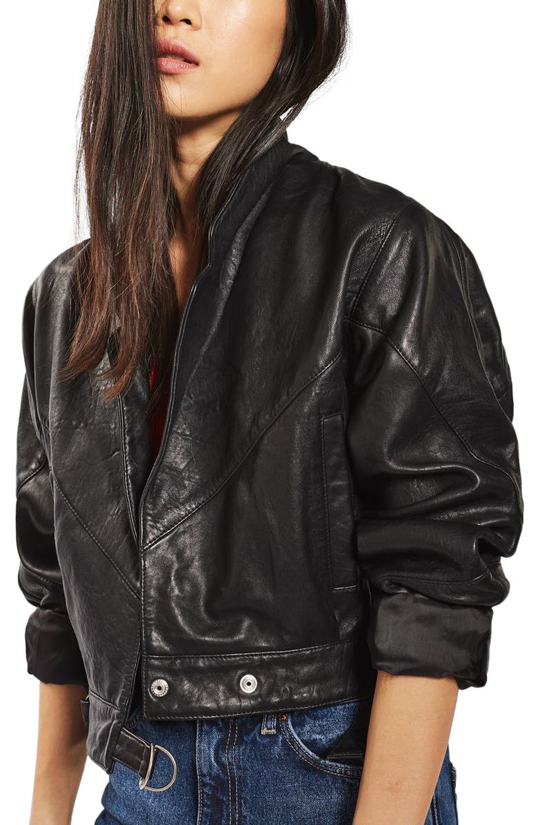 Topshop Maggie Cropped Leather Jacket, Main, color, 