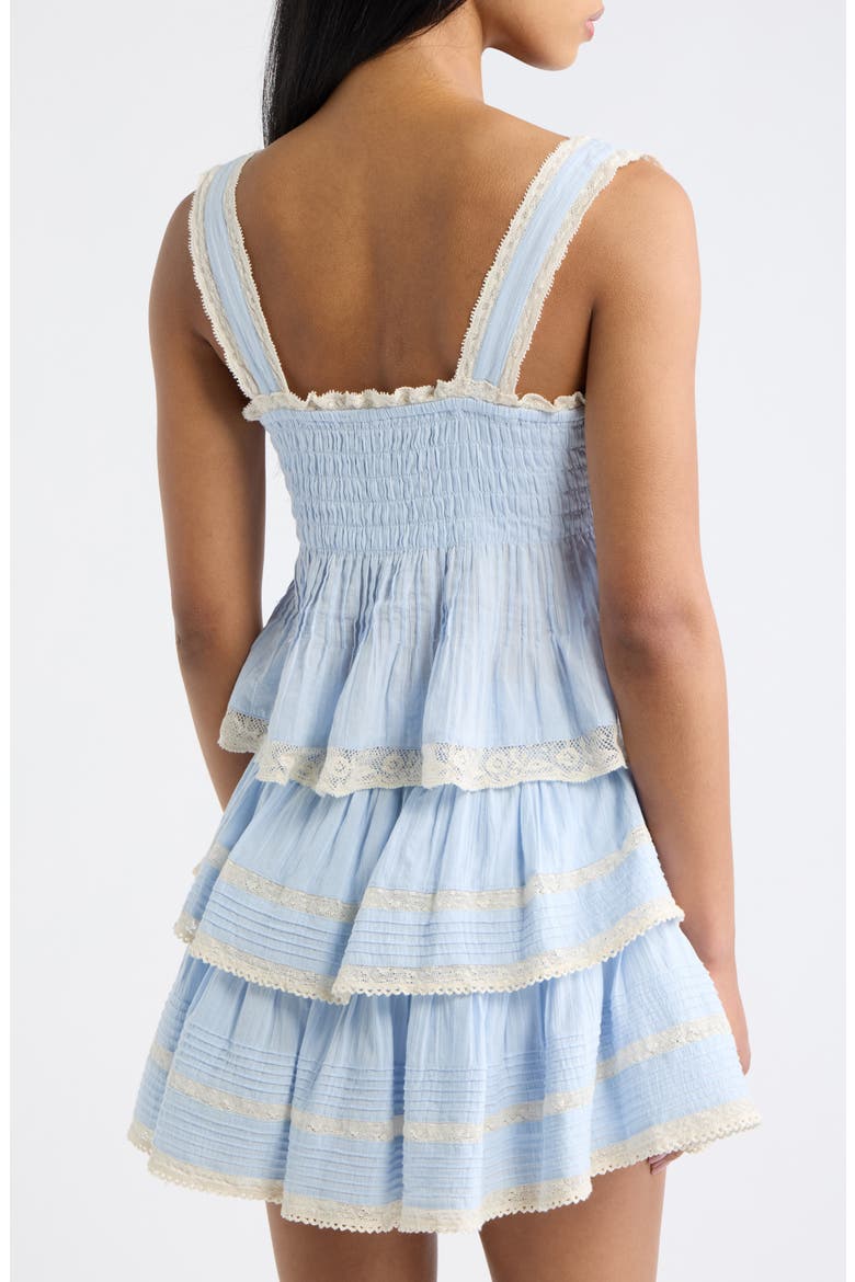 Kaelin Lace Trim Ruffle Sleeveless Top, Alternate, color, CHAMBRAY SKY