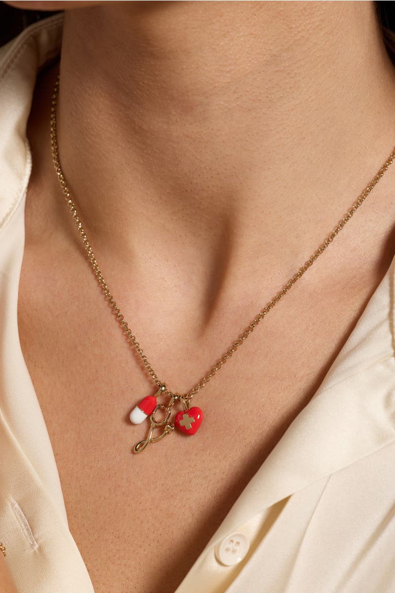 'Unsung Hero' Healthcare Charm Necklace, Alternate, color, Gold
