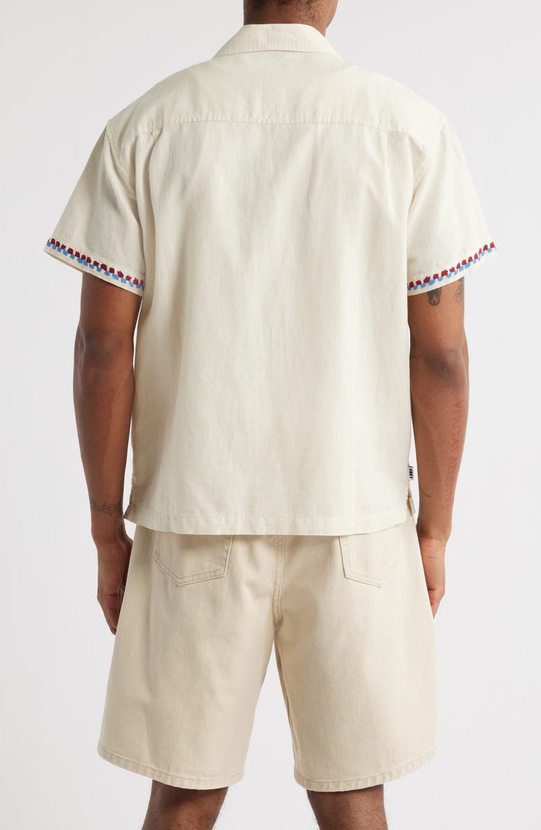 Obey Quentin Embroidered Short Sleeve Cotton & Linen Button-Up Shirt, Alternate, color, Birch Multi