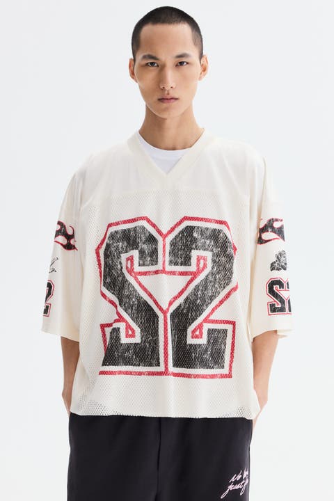 Oversized Fit Printed Mesh T-shirt