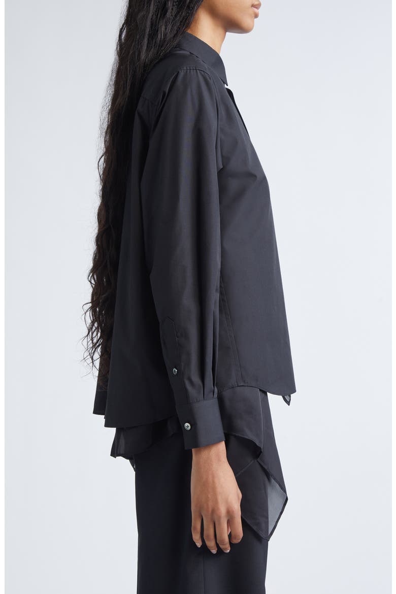Mixed Media Poplin & Satin Button-Up Shirt, Alternate, color, BLACK