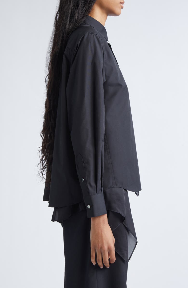 Sacai Mixed Media Poplin & Satin Button-Up Shirt, Alternate, color, Black