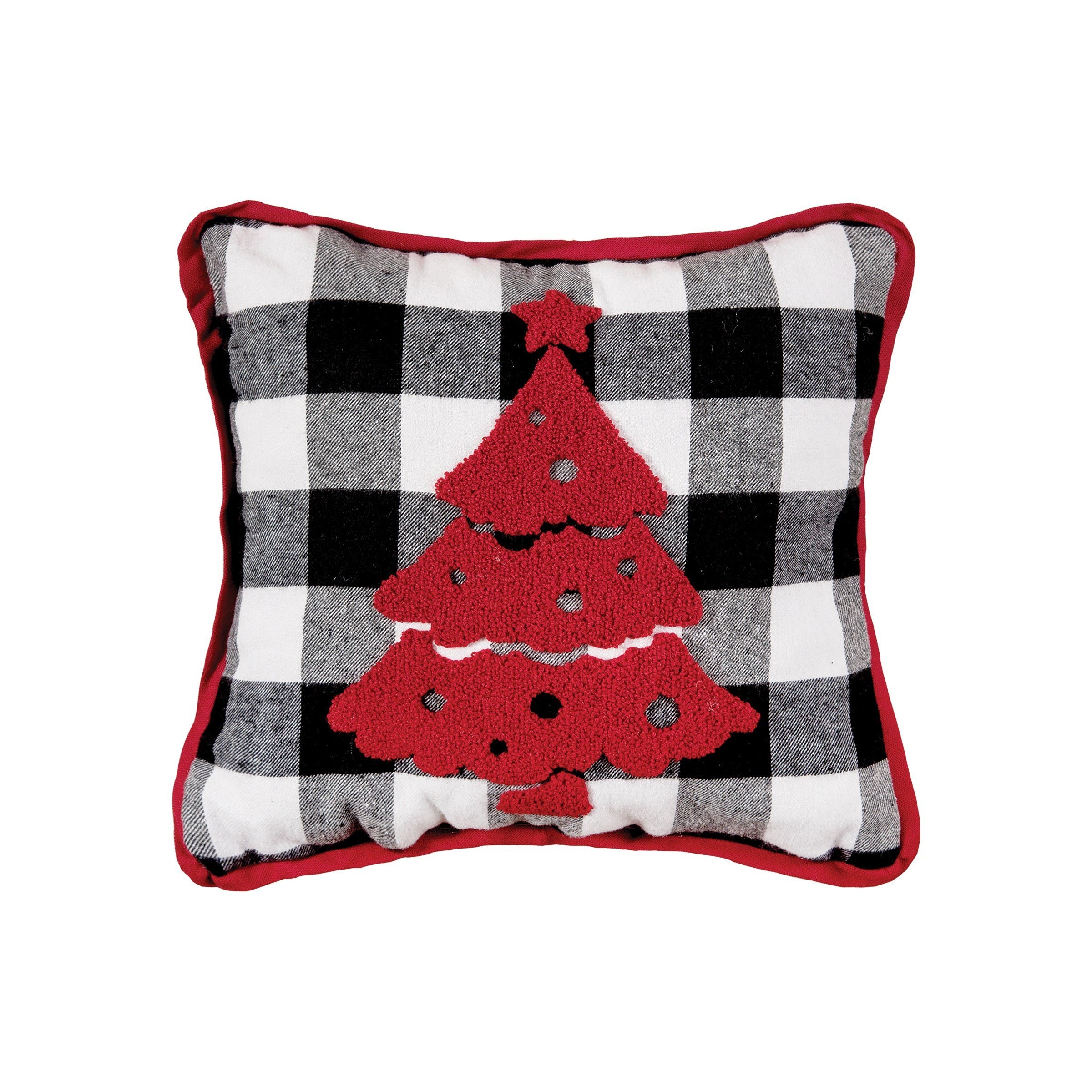 C&F Home Christmas Franklin Farm Tree Tufted Plaid Accent Pillow, 12" x 12" in Red 