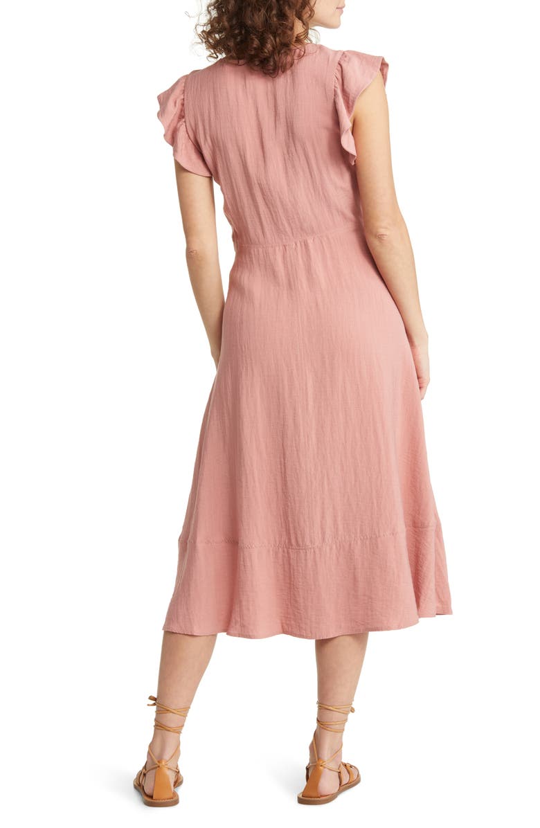 Treasure & Bond Flutter Sleeve V-Neck Midi Dress, Alternate, color, Pink Desert