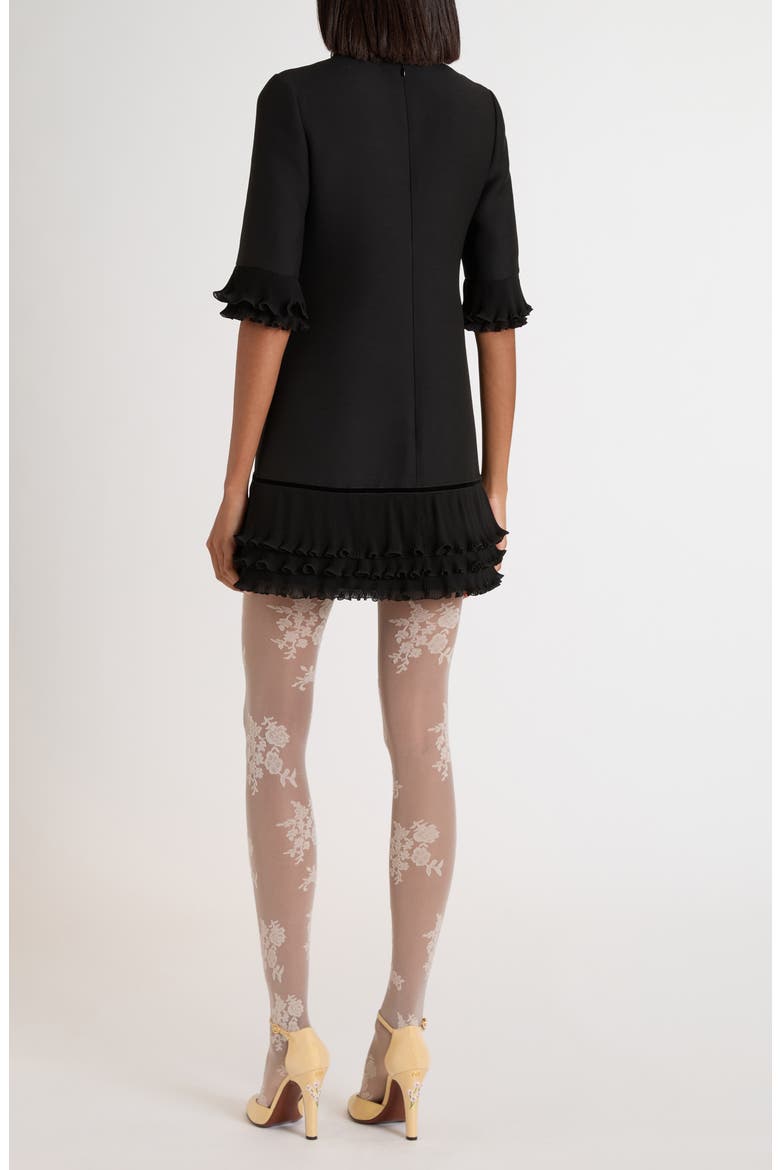 Ruffle Trim Crepe Couture Minidress, Alternate, color, BLACK