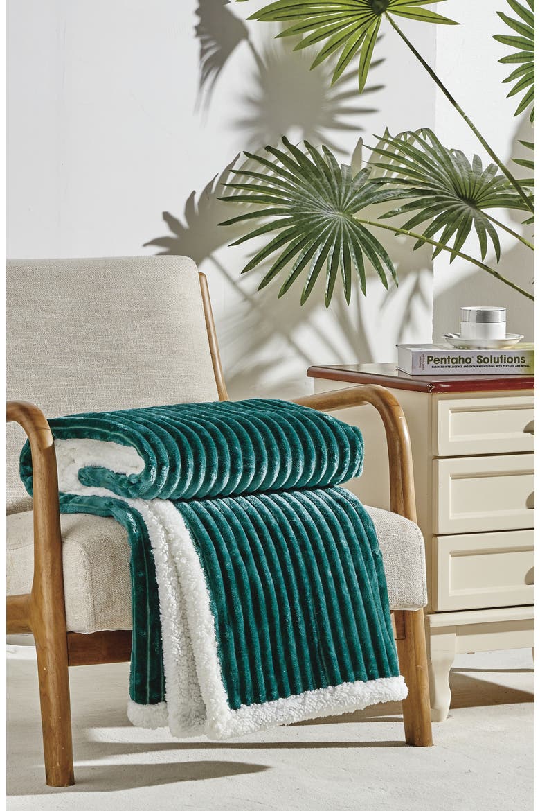 Corduroy Faux Shearling Throw Blanket, Alternate, color, TEAL