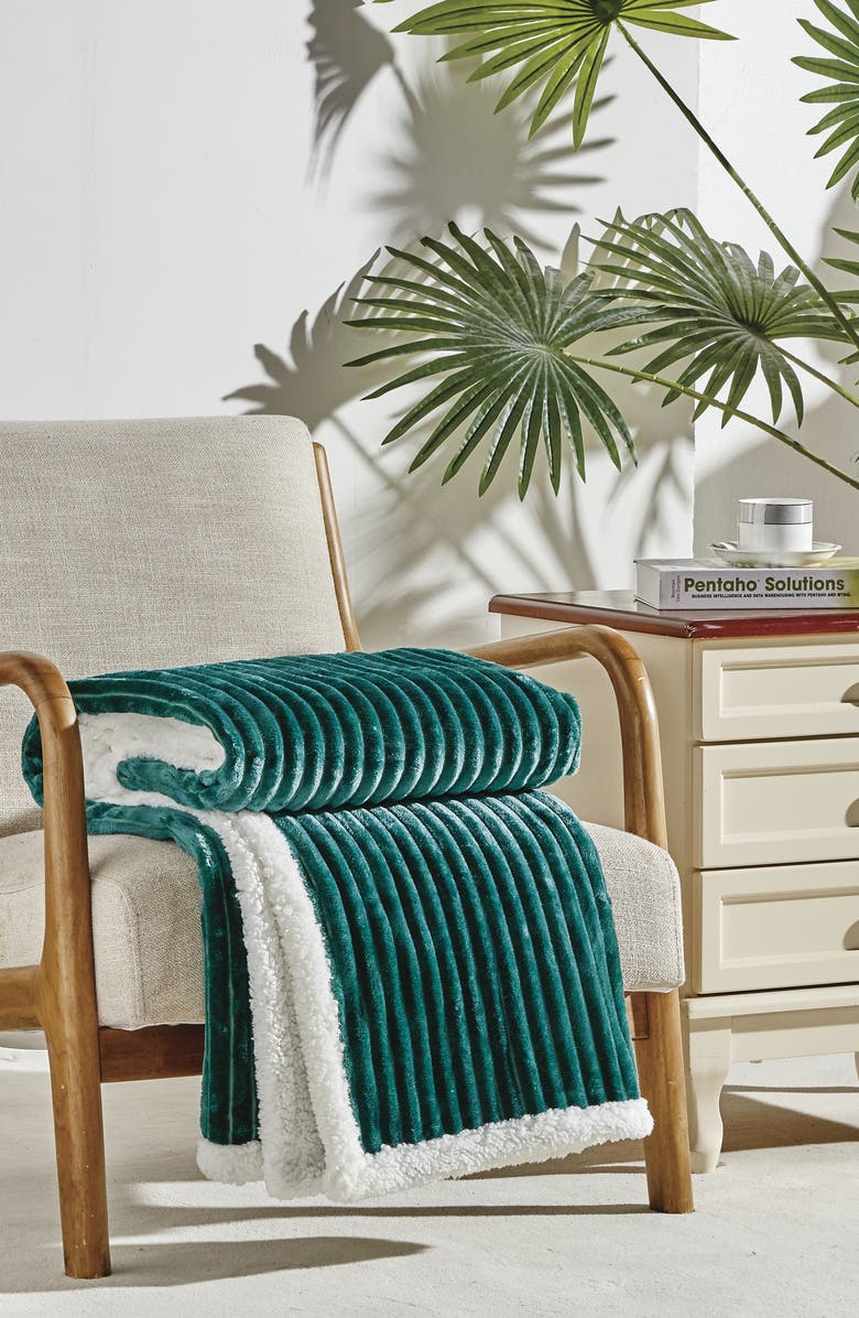 Luxury Home Corduroy Faux Shearling Throw Blanket, Alternate, color, Teal