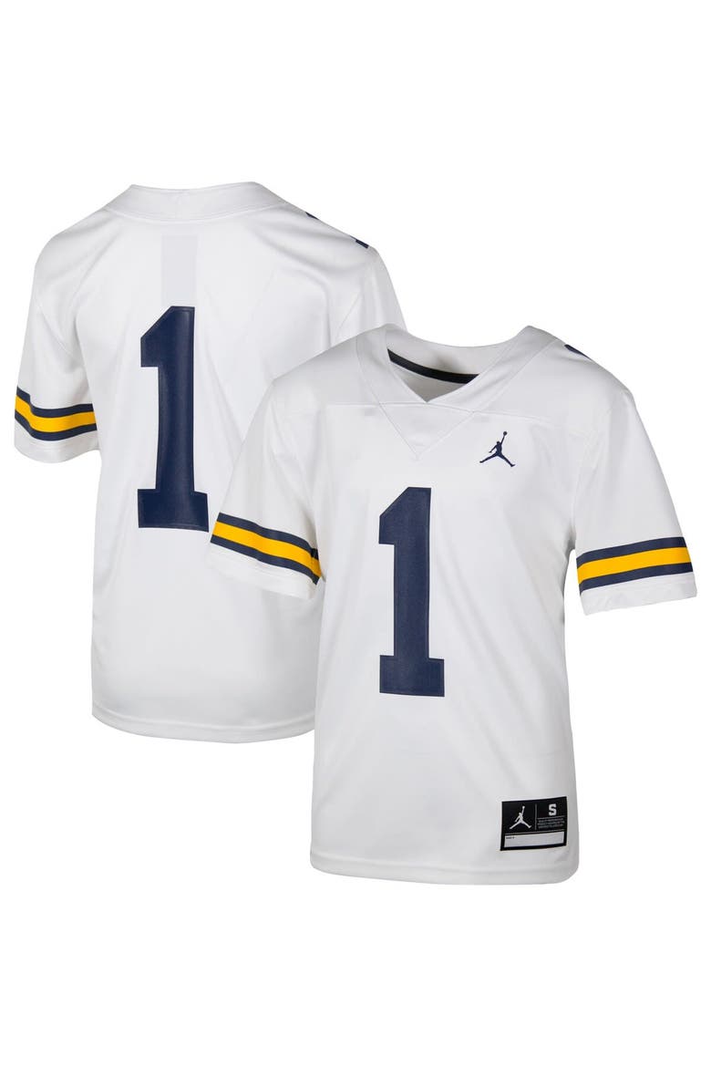 Youth Jordan Brand #1 White Michigan Wolverines Team Replica Football Jersey, Alternate, color, White