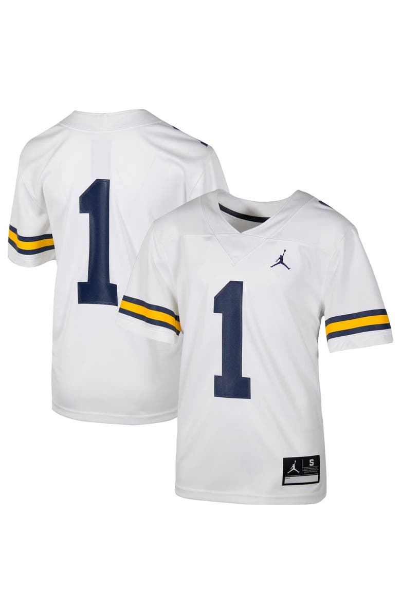 Jordan Brand Youth Jordan Brand #1 White Michigan Wolverines Team Replica Football Jersey, Alternate, color,